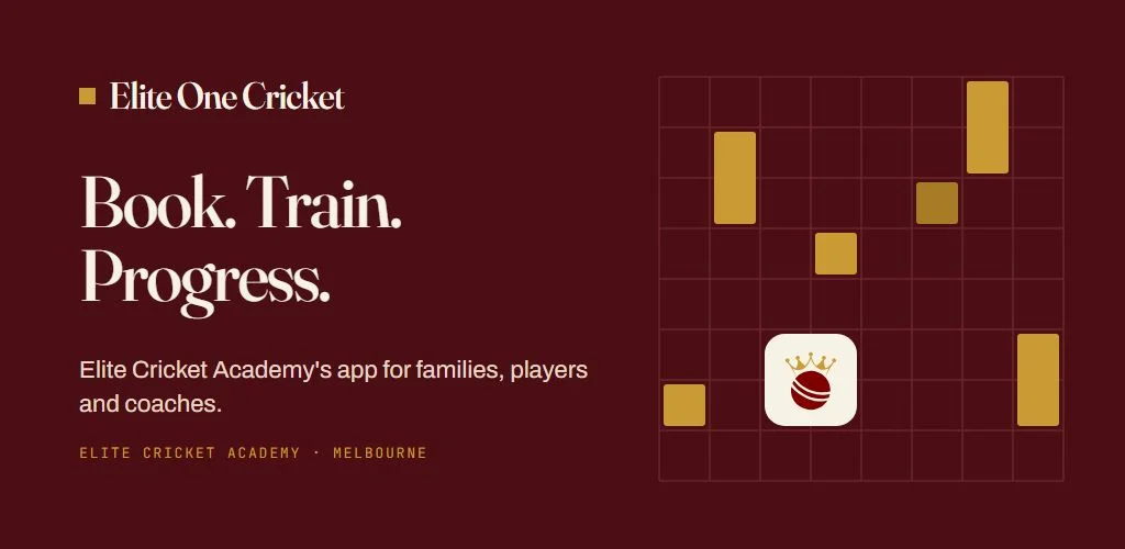 Elite One Cricket: Book. Train. Progress. Elite Cricket Academy's app for families, players and coaches.