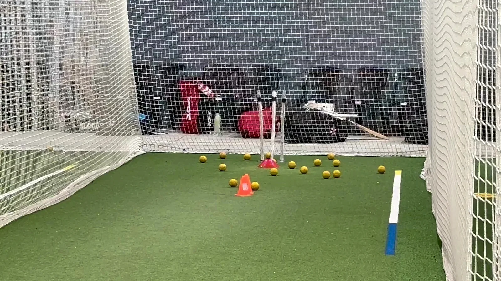 Cones, balls and stumps set out for drills in the Pakenham nets